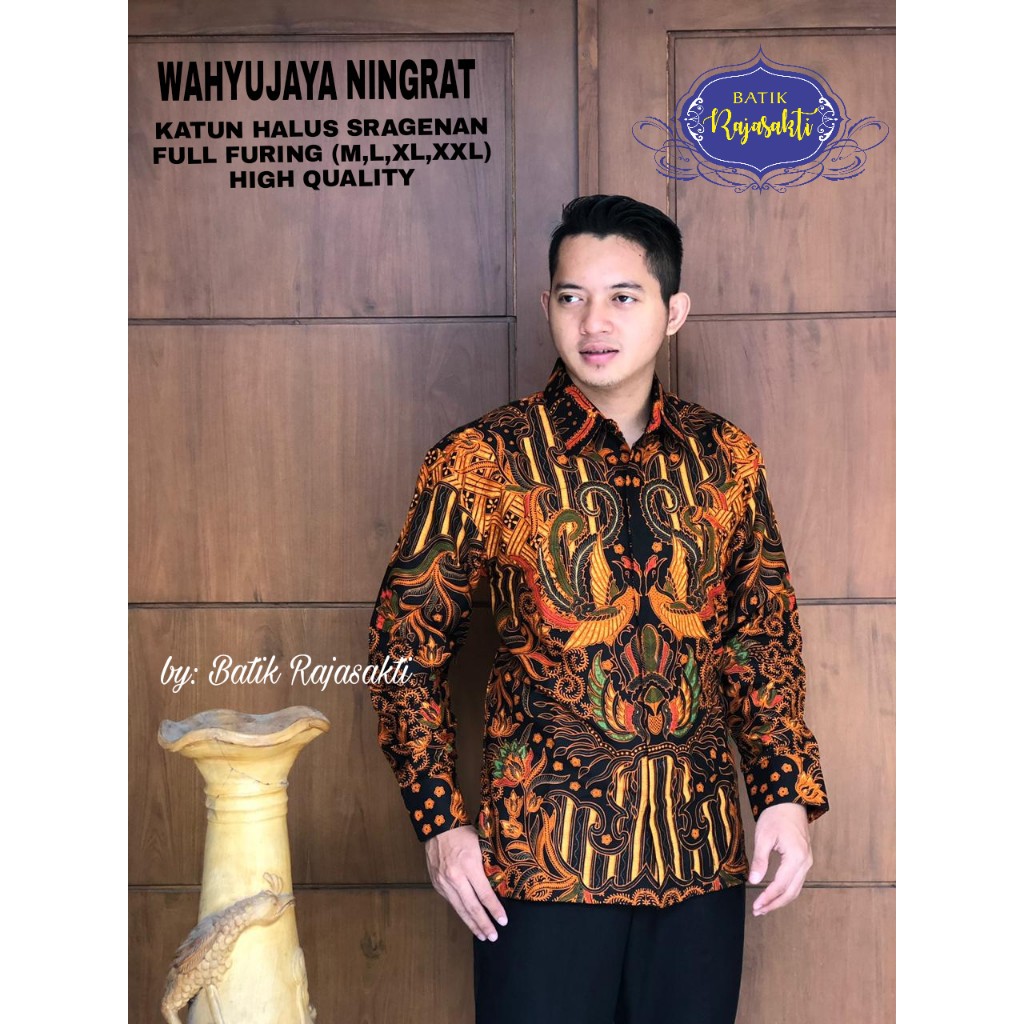 WAHYUJAYA NINGRAT Baju Kemeja Batik Pria Lengan Panjang PREMIUM  FULL FURING Rajasakti SOLO