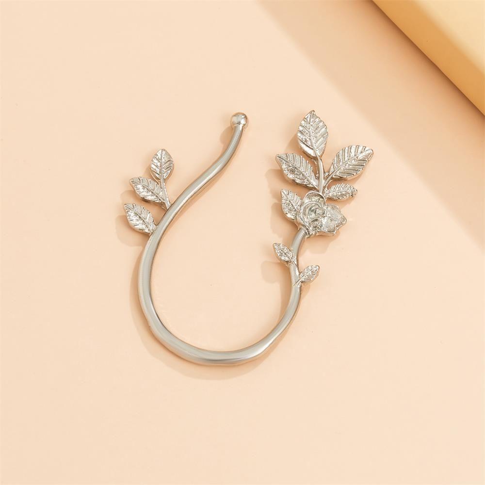 Nanas Bunga Daun Manset Telinga Hadiah Perhiasan Warna Emas Gaya Vintage Tulang Rawan Ear Stud