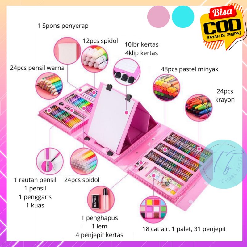 

Alat Art Set Gambar Lukis Anak Laki-laki Anak-anak Cewe krayon Crayon Pensil Warna 208 pcs Per Set