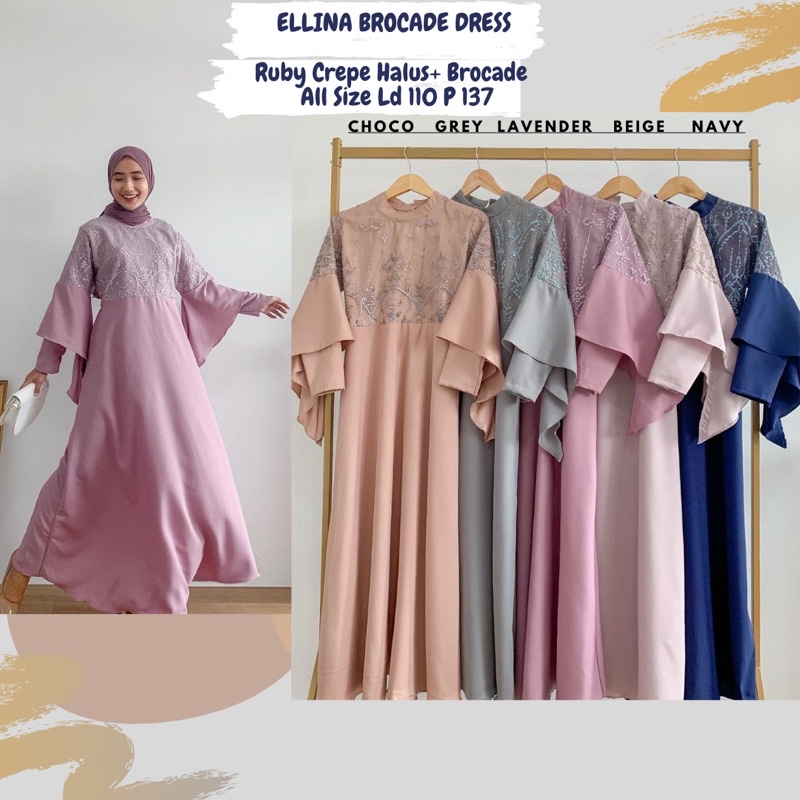 Ellina Brocade Dress/Dress Brocade Ld 110/Dress Jumbo/Gamis Seragaman/Gamis Pesta/Gamis Maternity