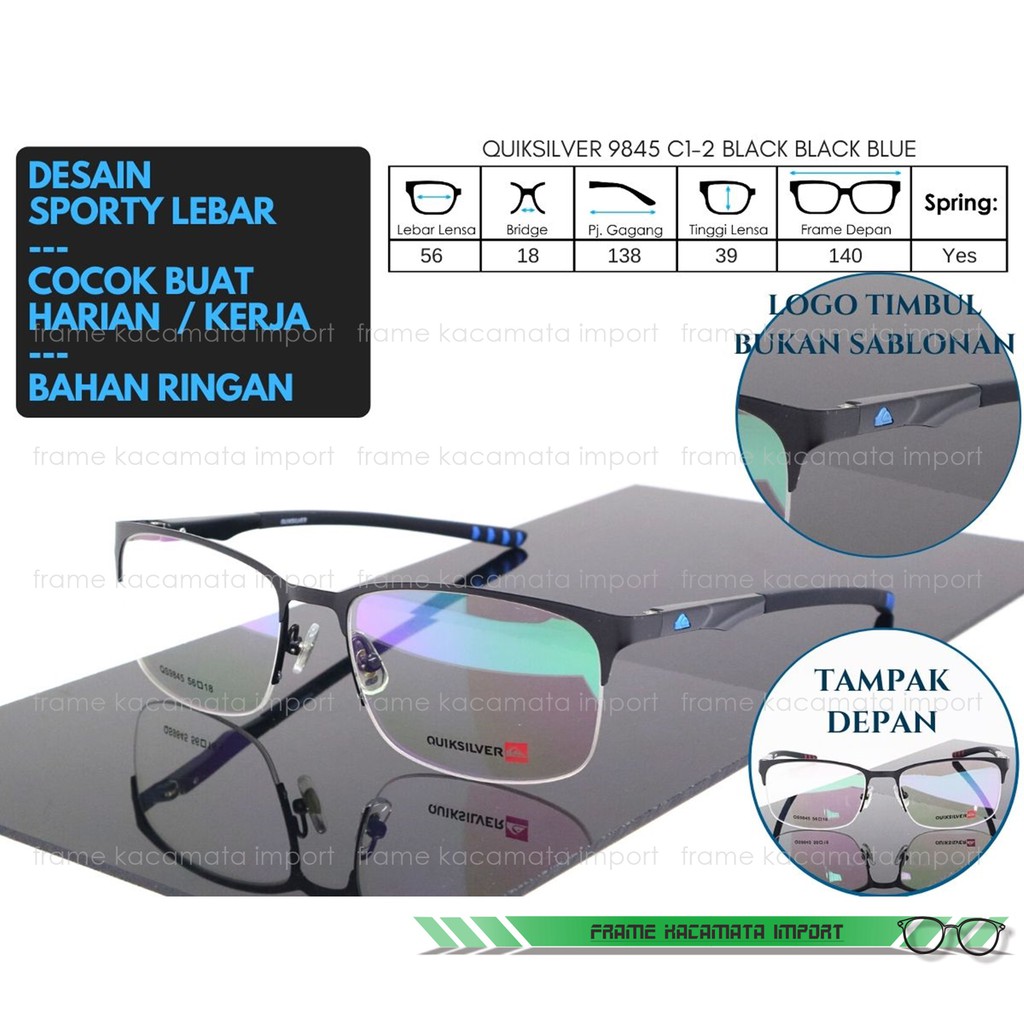 QUIKSILVER Kacamata frame sporty pria aluminium lensa besar