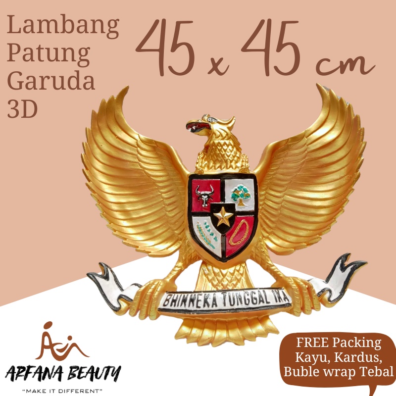 Pajangan Dinding Garuda Pancasila 3 Dimensi Fiber Lambang Negara Logo Burung Garuda Gold Timbul