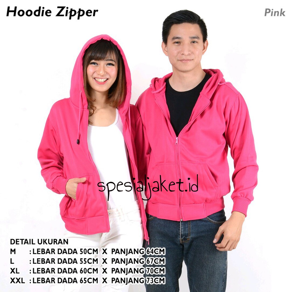 JAKET POLOS HOODIE ZIPPER SIZE M-XXL ( PRIA & WANITA )-PINK FANTA