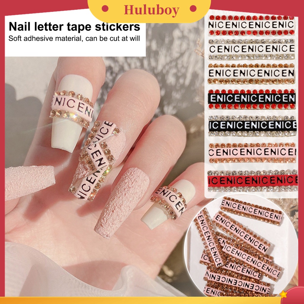 Huluboy Huluboy♡ 12 Pcs Stiker Kuku Motif Tulisan Glitter Anti Jatuh Untuk Dekorasi Nail Art