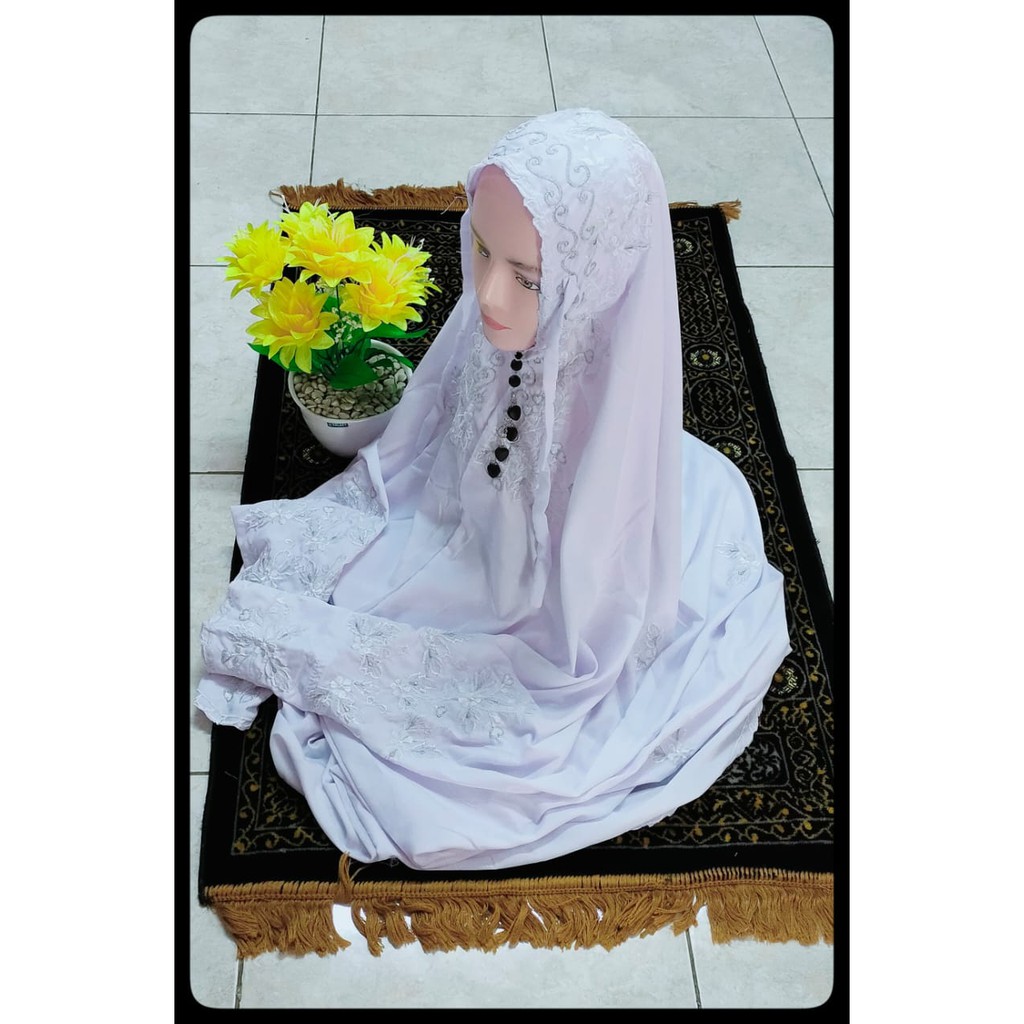 Mukena Wanita Rukuh Dewasa Bordir Putih