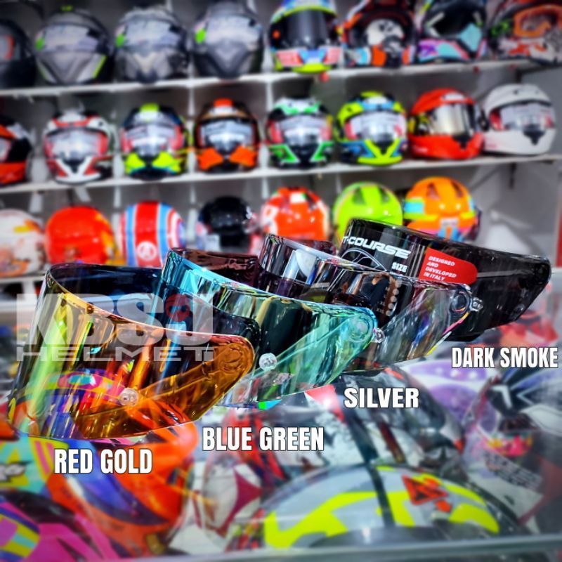 Flat Visor Kyt TT Course Dark  Iradium silver red blur ice blue foturo purple red ungu iridium Murah