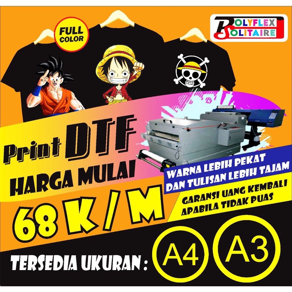 Jasa Print Sablon DTF Terima Beres Tinggal Press Iklan 1m