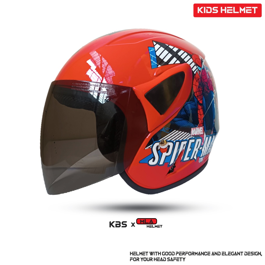 Helm Half Face Anak Junior KBS x MLA Motif Spiderman Untuk Usia Anak 3-7 tahun COD