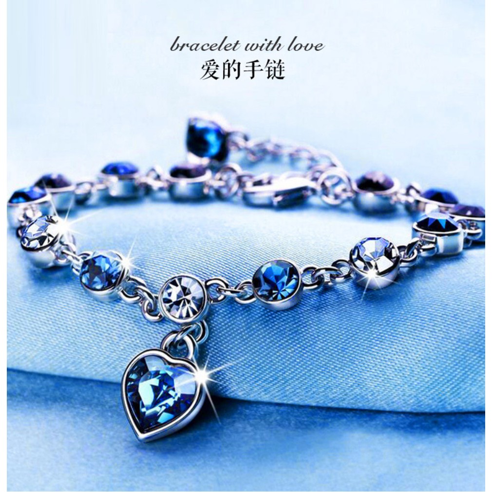 Gelang Rantai Wanita TITANIC Heart of Ocean Love Hati Biru Fashion Women Bracelet Bangle Permata