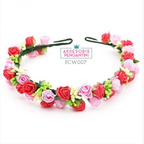 [STOK TERBATAS] AKSESORIS RAMBUT PENGANTIN MAHKOTA BUNGA FLOWER CROWN MERAH FCW007