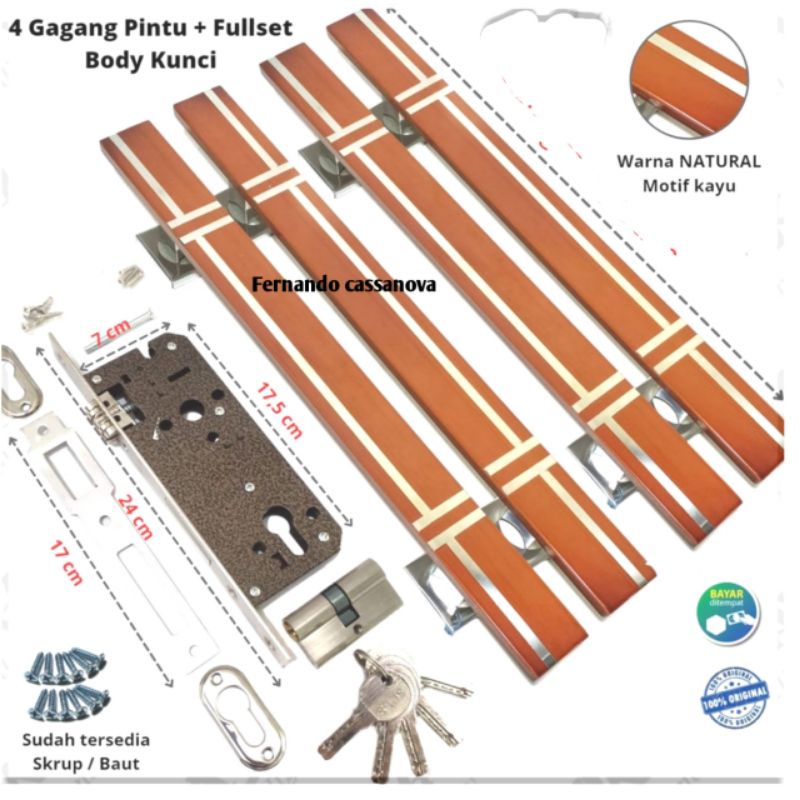 4 pcs Handle pintu Gagang pintu panjang 33cm 45cm 60cm + 1 set bodi kunci Tarikan pintu rumah minimalis