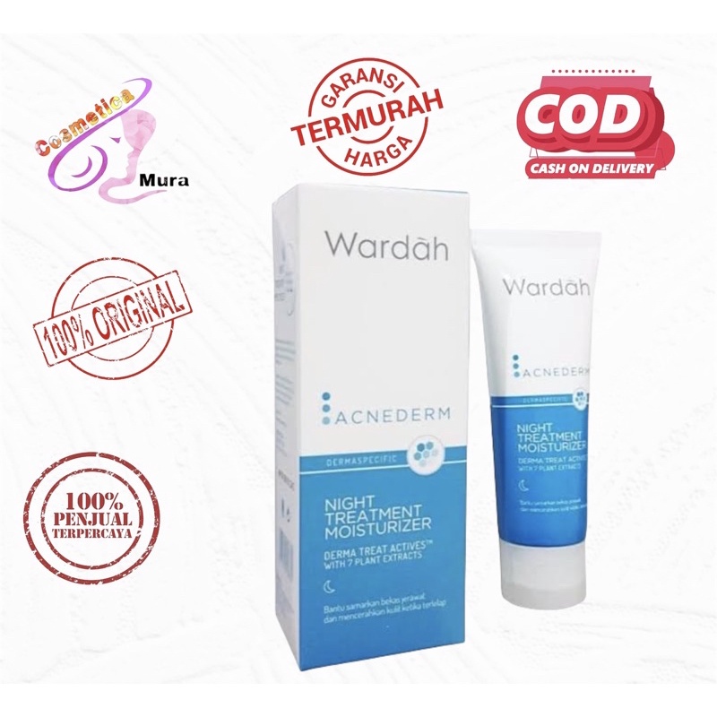 [ night cream ] wardah acnederm night moisturizer 40 g