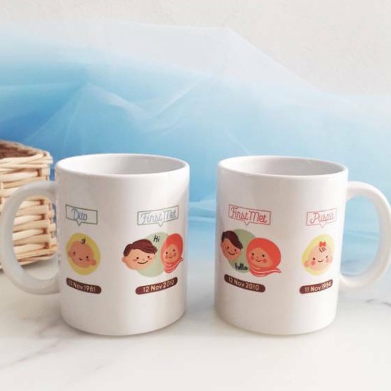 

Kado anniversary - Our Story | Mug couple custom + box + card. Kado nikah