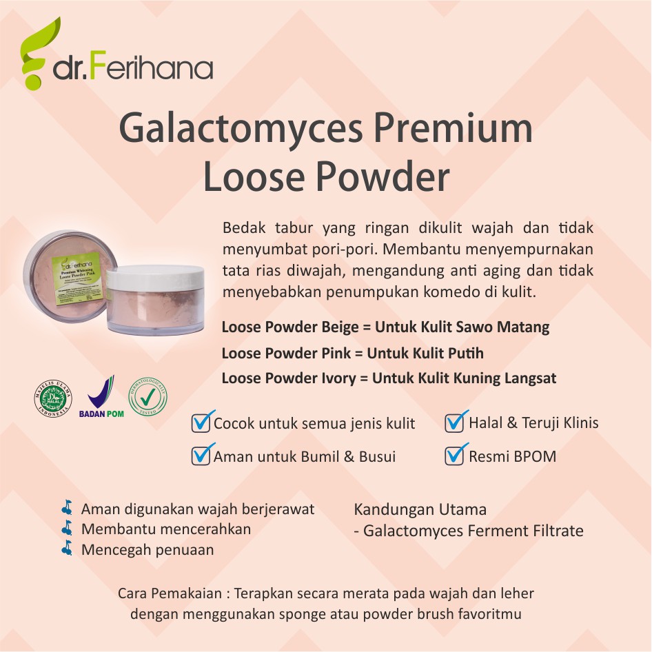 (dr. Ferihana) Galactomyces Premium Loose Powder Pink