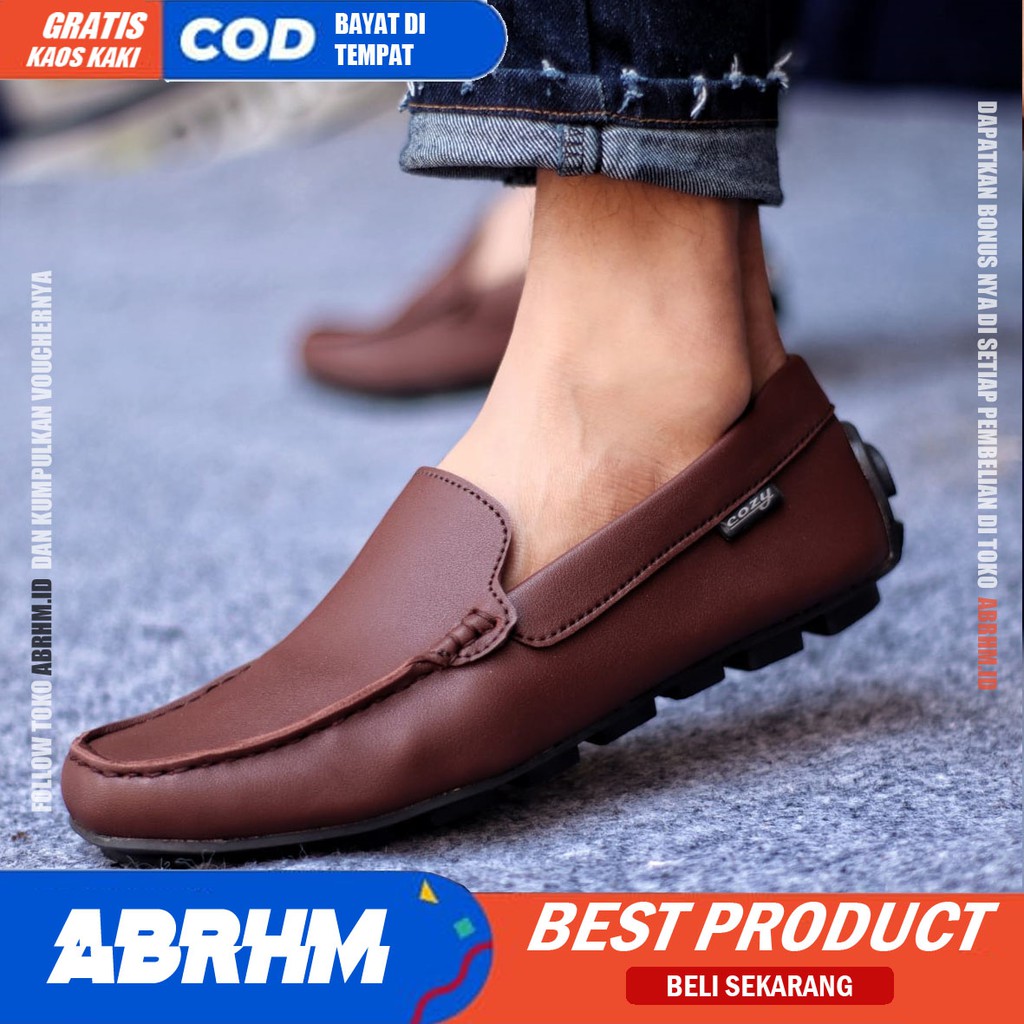 ABRHM x VENEZIA Sepatu Slip On Pria Sepatu Pria Casual Pria Kulit Pu Moccasin Sepatu Kerja Pantofel Semi Formal Sepatu Kasual Santai Gaya Keren Kekinian Murah Terlaris