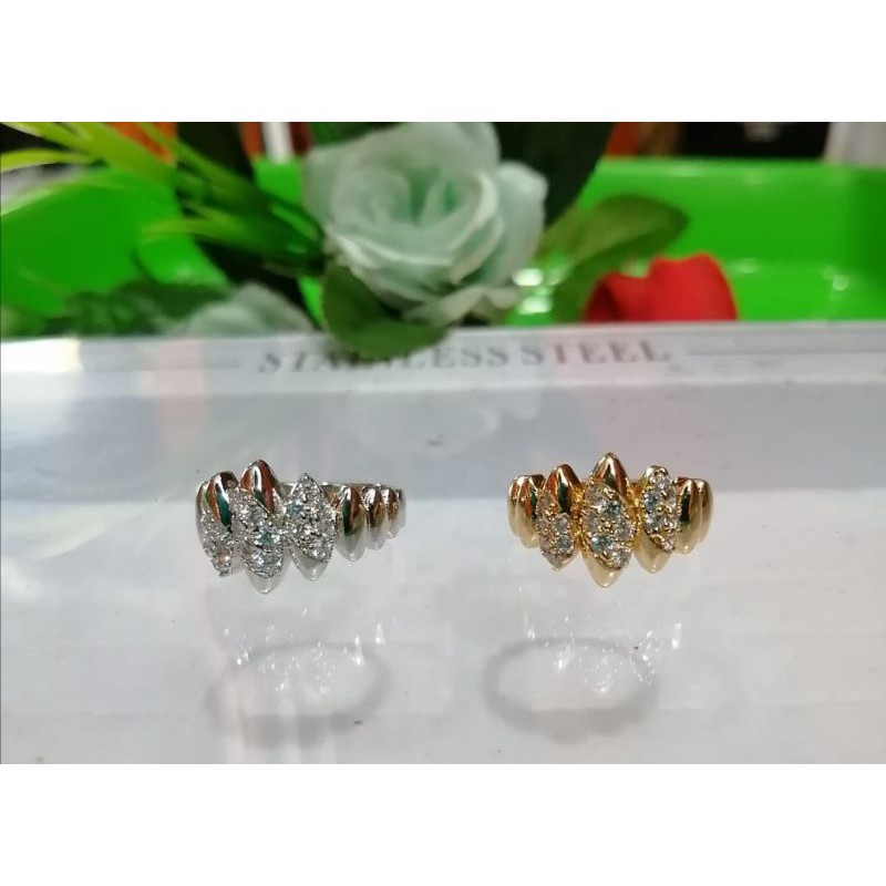 Cincin pria wanita Titanium elegan mewah anti luntur lapis emas 22k motif pilihan