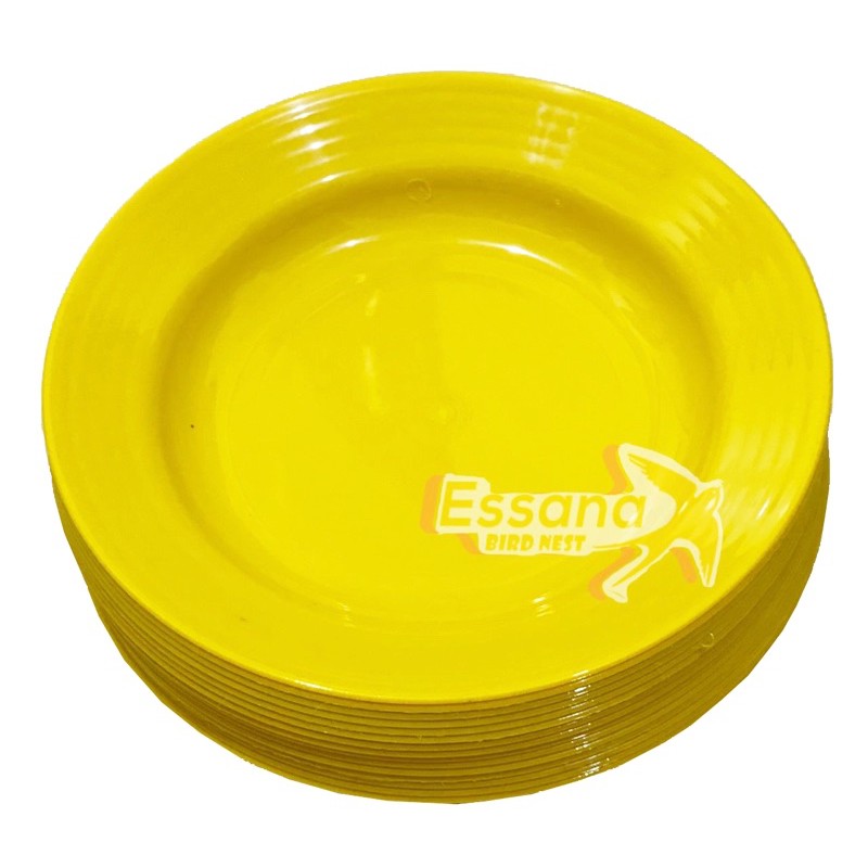 Gelas Minum Plastik _Piring Makan Bulat Plastik _Mangkok Makan Bulat Bakso Plastik_Sendok Makan Plastik_Terlaris Termurah Berkualitas ( 1pcs ) claris-Piring makan kuning