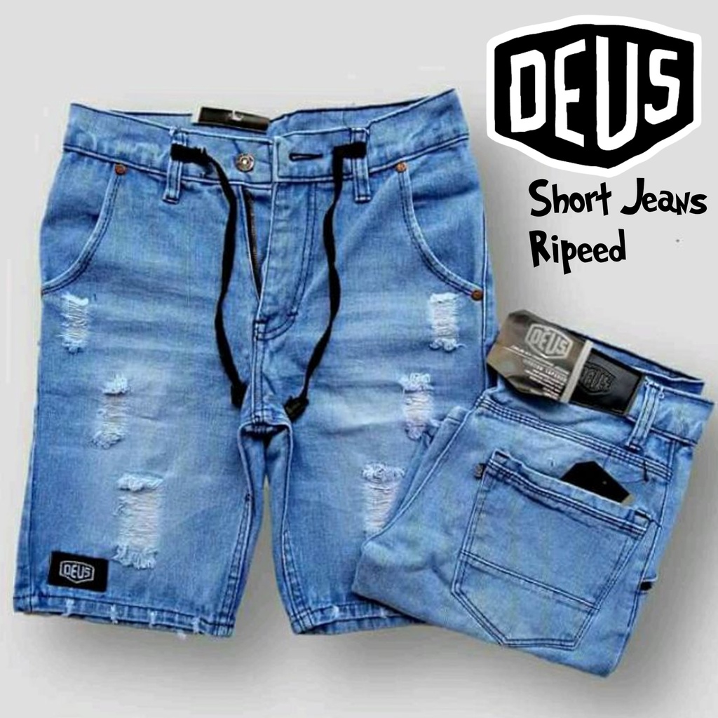 Deus jeans pendek sobek riped terbaru blue ice