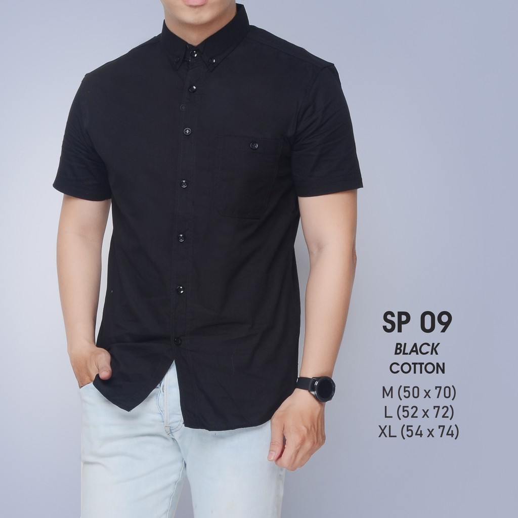 yslshop Kemeja  pria  cowok hitam  polos formal M L XL murah 