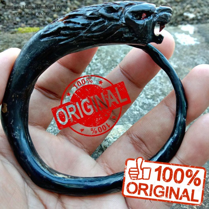 gelang akar bahar hitam ukir macan