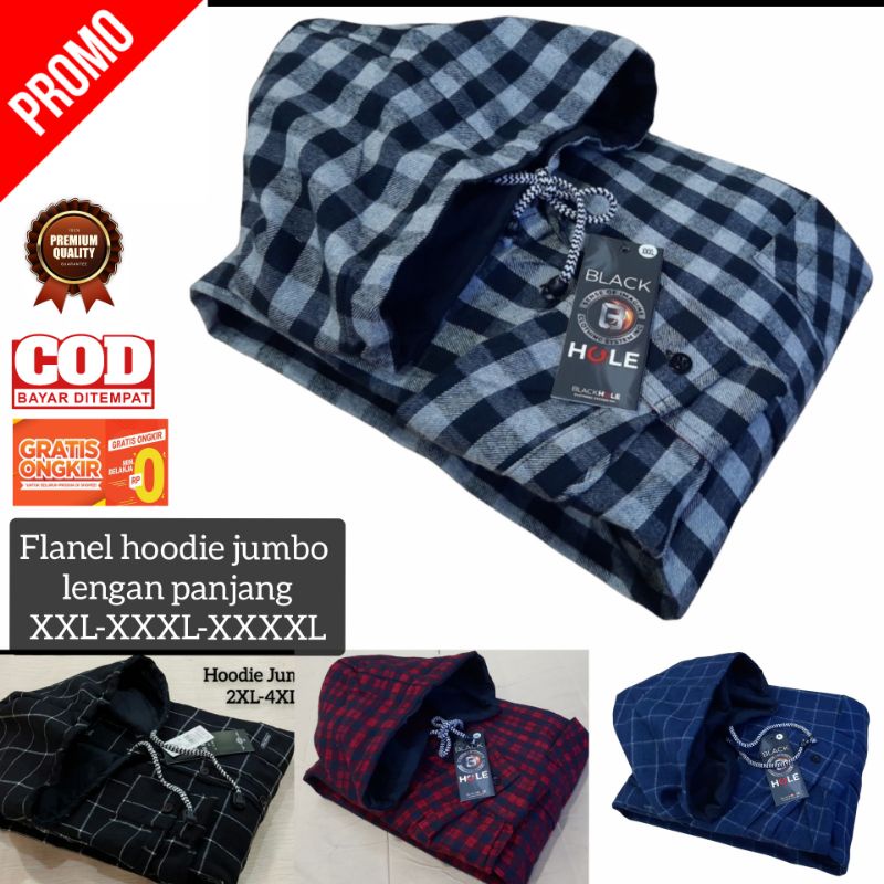 kemeja flanel hoodie jumbo XXL XXXL XXXXL pria dan wanita lengan panjang flanel hoodie kupluk bertopi jumbo pria  distro terbaru