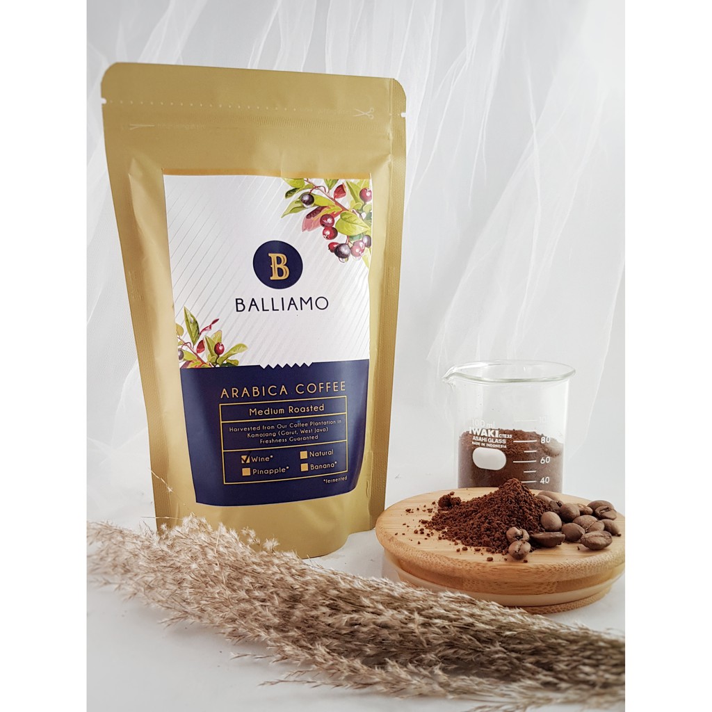 

KOPI BUBUK ARABIKA 100 gr KAMOJANG NATURAL WINE PINAPPLE BANANA BALLIAMO COFFEE