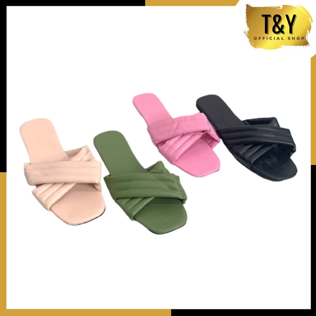 T&amp;Y  Sandal Flat Slop Polos Silang 6497 Sendal Rumah Santai Berkualitas Model Bantal Silang Sendal Empuk Sendal Teplek Casual Wanita Gaya Korea Murah Import