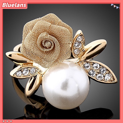 Bluelans Cincin Lapis Emas 9K Hias Mutiara Kristal Imitasi Untuk Wanita