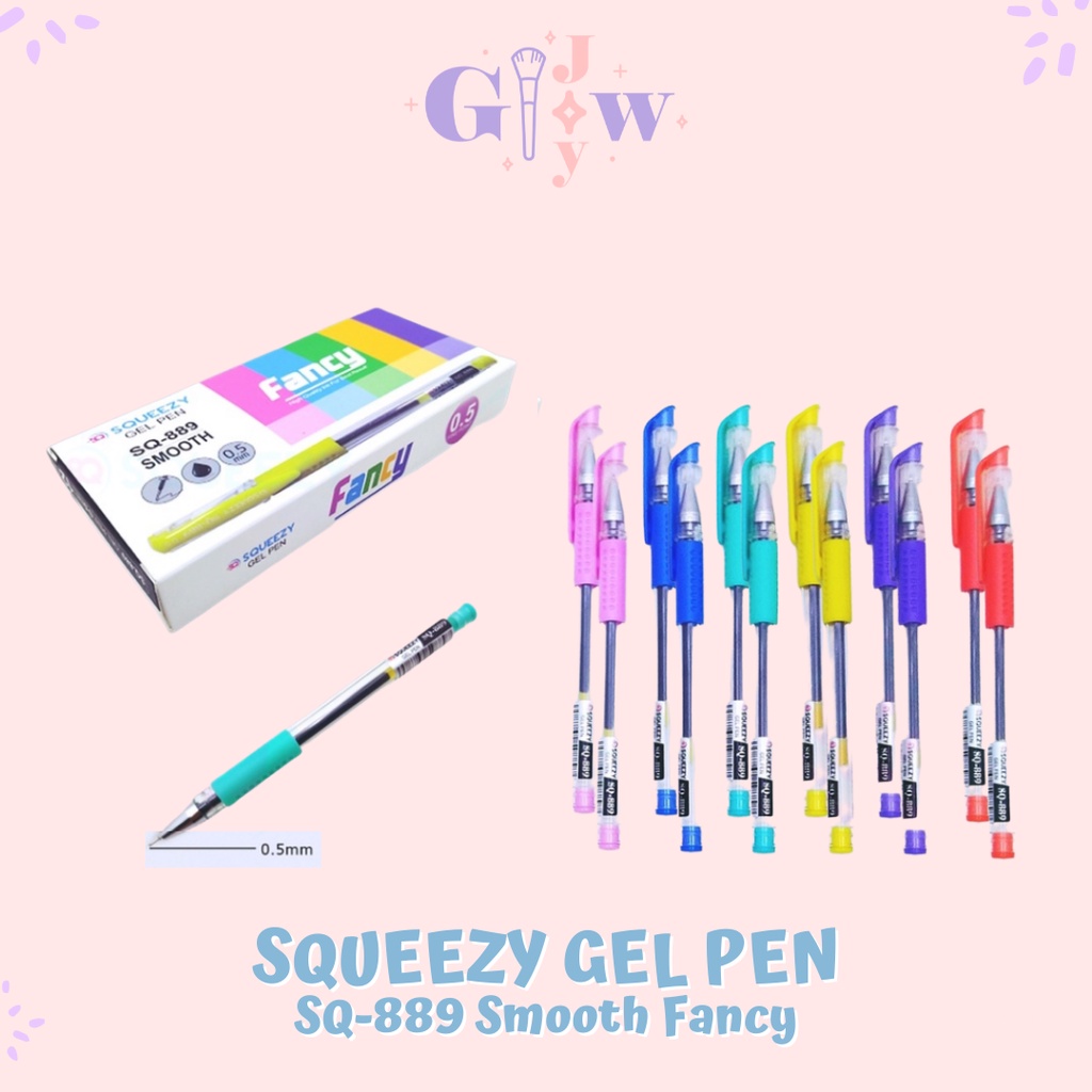 A50 SQUEEZY GEL PEN sq-889 smooth fancy pastel warna ungu pink biru hijau kuning lilac yellow green blue merah muda purple ballpoint ball point ball pen pena pulpen pensil atk alat tulis kantor