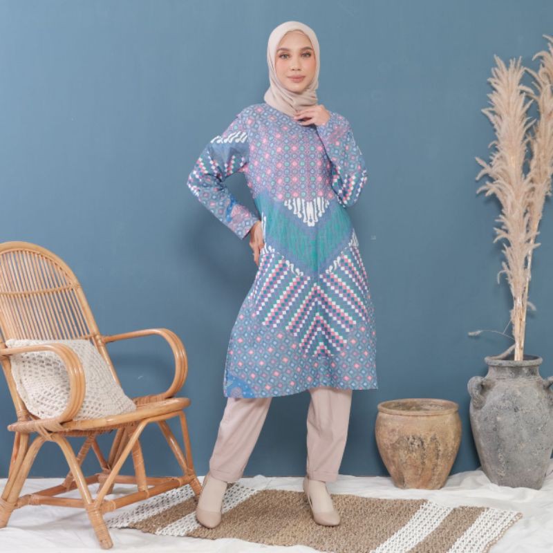 tey-17 Batik wanita ASJ SA HRB026 Kenongo Kemeja Tosca Pendek-6