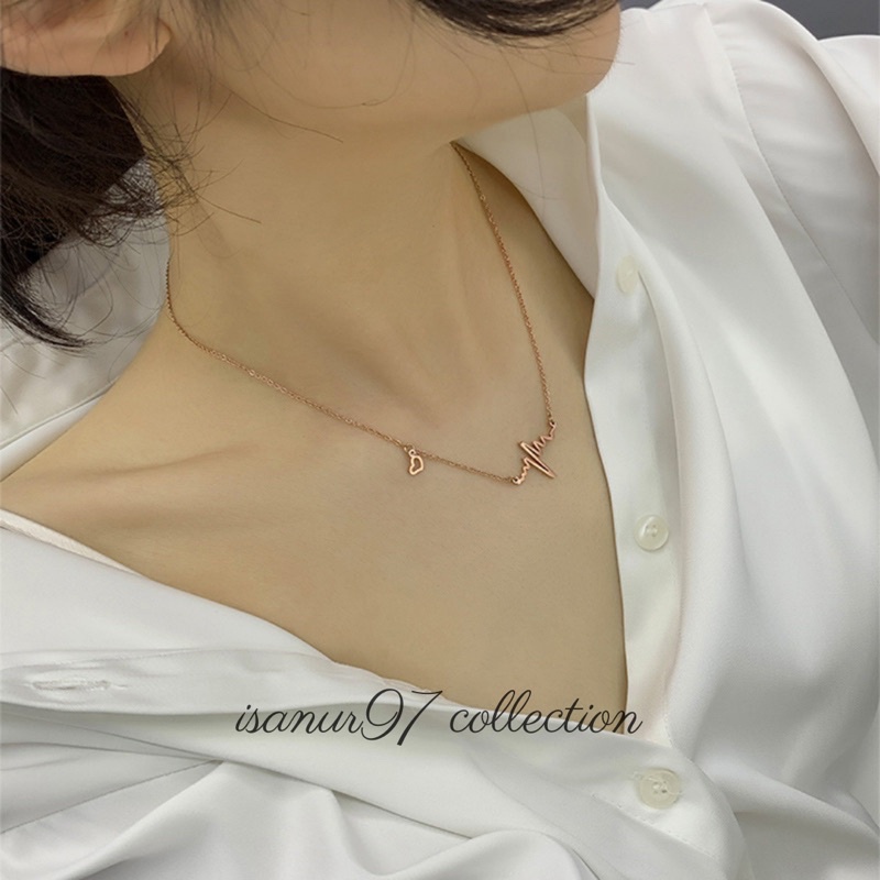 Kalung Rantai Klavikula Desain Ecg Warna Rose Gold  Creative ECG Rose Gold Necklace Untuk Aksesoris Perhiasan Kalung Wanita Model Choker Collar Dengan Liontin Bentuk Detak Jantung 10gr