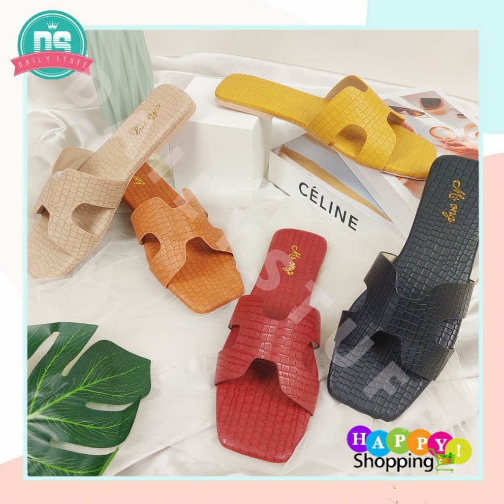 Ms Sandal Teplek / Flat Model H Motif Kulit Buaya Wanita Impor Murah Mst 04