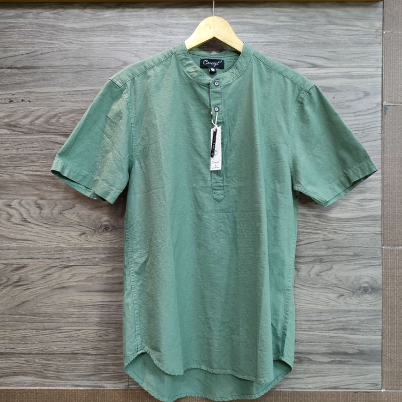 Kemeja Pria Kasual Original Hijau Mint Lengan Pendek Lengan Panjang, Kancing Full Kancing Setengah, 