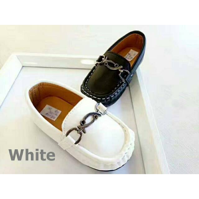 21-30 Pantofel Shoes Guccii Boy Chain White Black Navy Sepatu Pesta Anak Cowok Guci Hitam Putih Biru