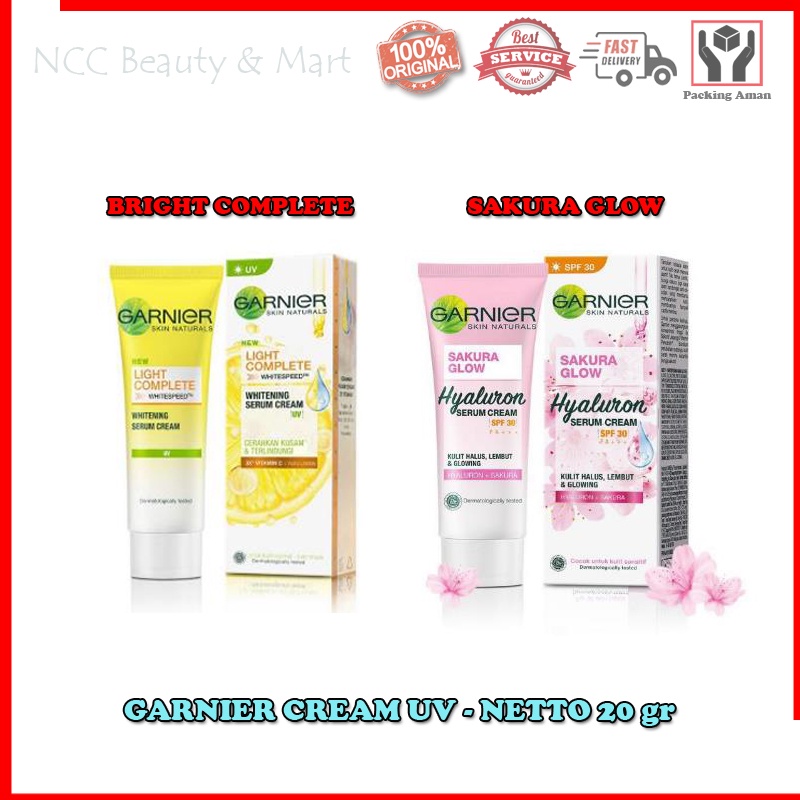 * NCC * GARNIER Whitening Serum Cream With UV Protection Tampak Glowing Cerah Merona - Netto 20 ml