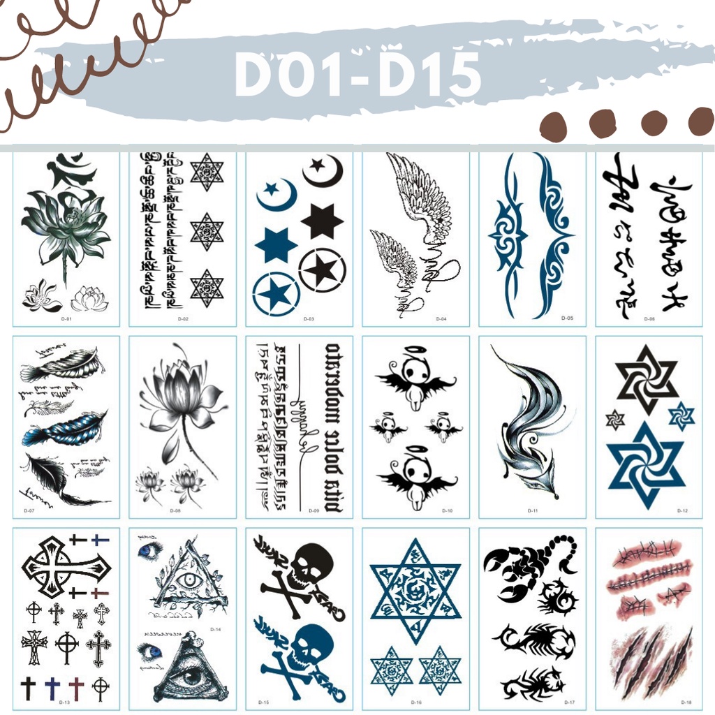 Stiker Tattoo kode D01-D15 | Tato Temporer | Waterproof