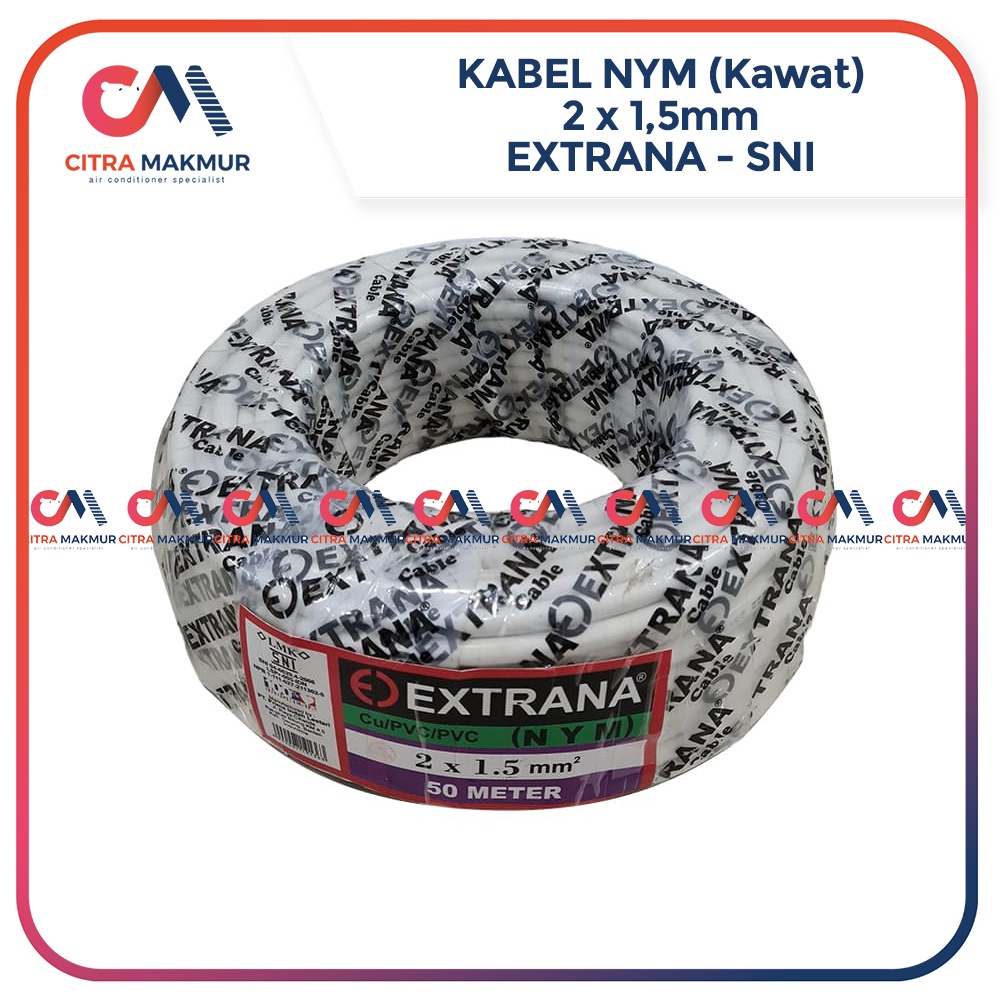 Kabel Power Listrik NYM 2 x 1.5 mm Meteran 1 meter Tembaga Kawat isi 2 Externa bukan Eterna 2x1.5 SNI LMK PVC Putih Indoor Tanam Tembok AC Putih