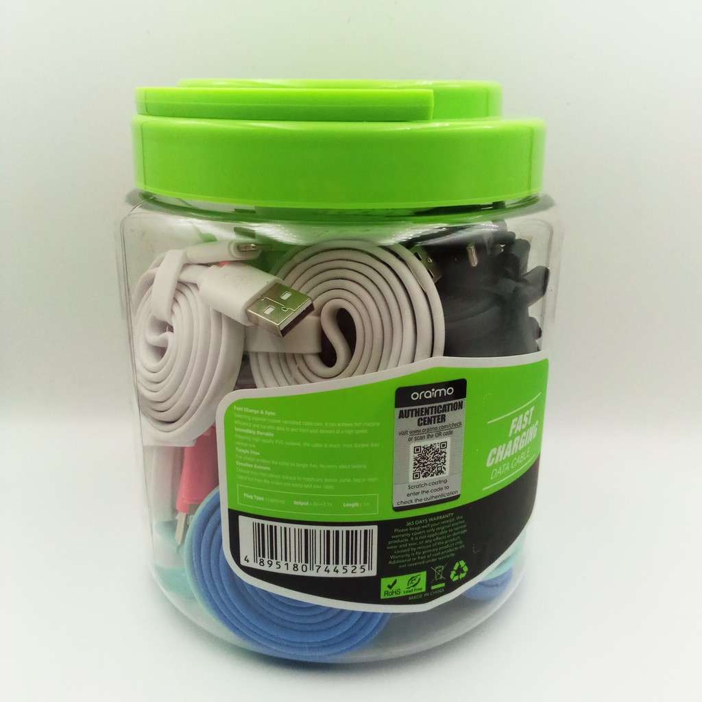 1 TOPLES (30pcs) KABEL ORAIMO CANDY OCD-L22 LIGHTNING IPHONE 5 5S 6 6S 7 8 X 11 12PRO USB FAST CHARGER