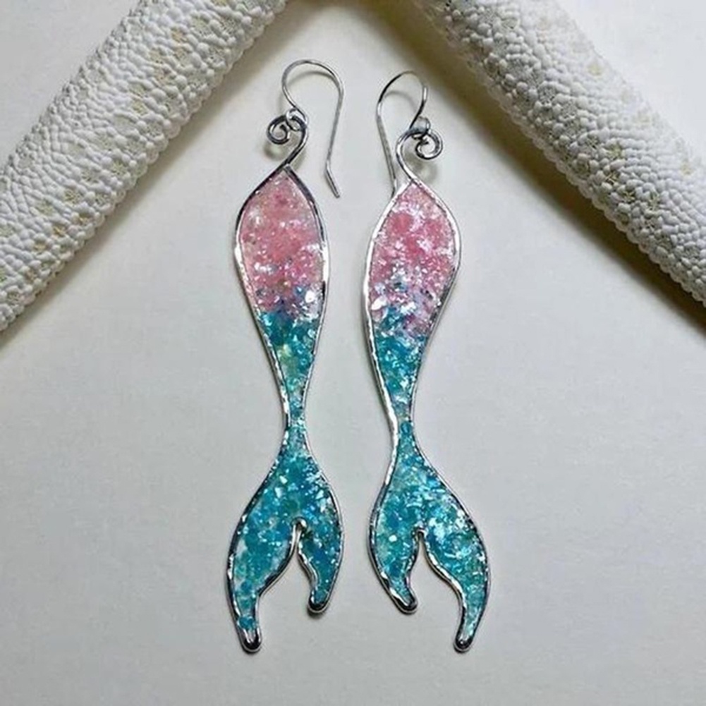 Hu Hu Hu Hu Hu Alat Bantu Pasang Kacamata♡ Anting Kait Gantung Wanita Desain Mermaid Hias Sapphire Imitasi Berkilau Untuk Pertunanganpesta