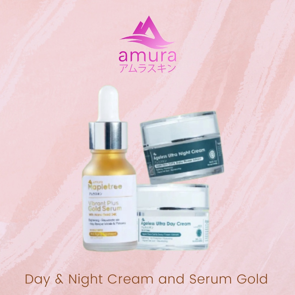 Amura 3in 1 Day Night Cream dan Serum Gold Bebas Flek Hitam atau Noda Hitam