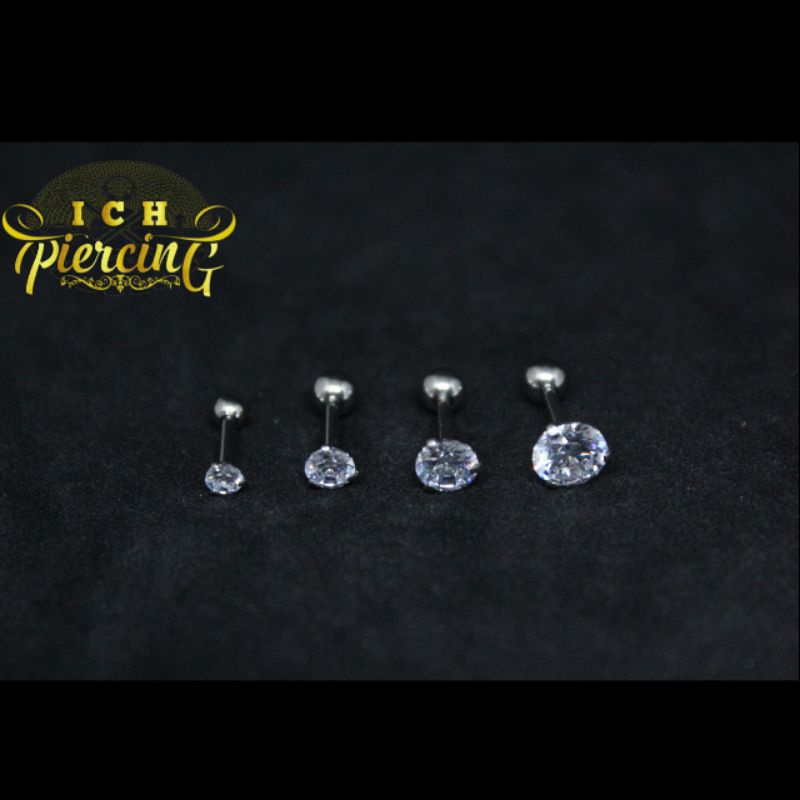 1Pc Anting Tusuk Titanium Zircon Berlian Permata Bentuk Ukuran 3mm-6mm