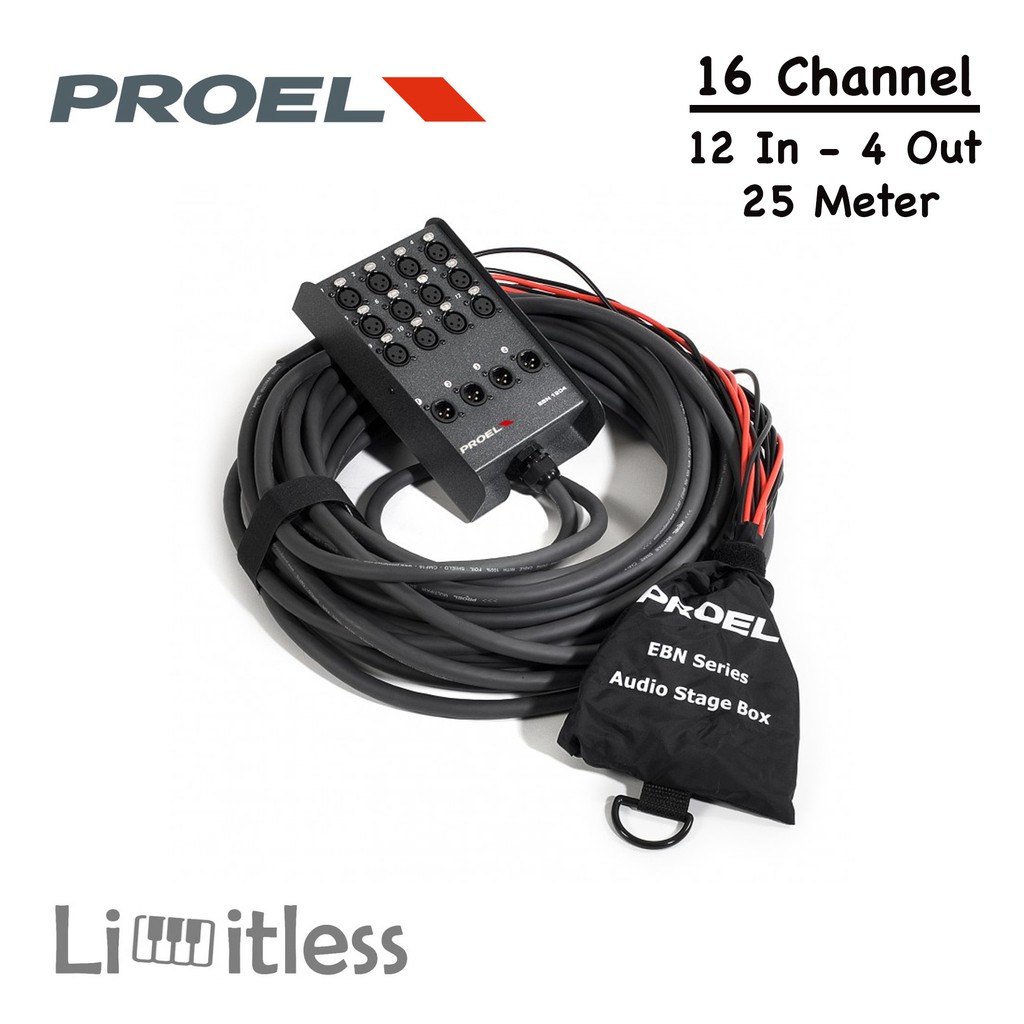 Snake Kabel 16 Chanel 12 In 4 Out 25 Meter Proel EBN1204 Original