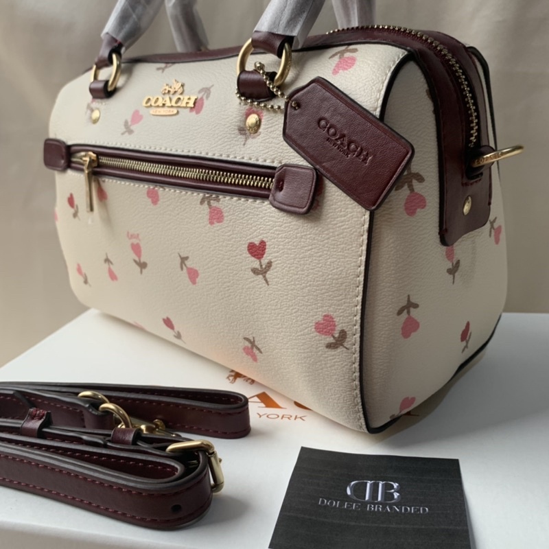 Coach Rowan Satchel With Heart Floral Print (C3243)