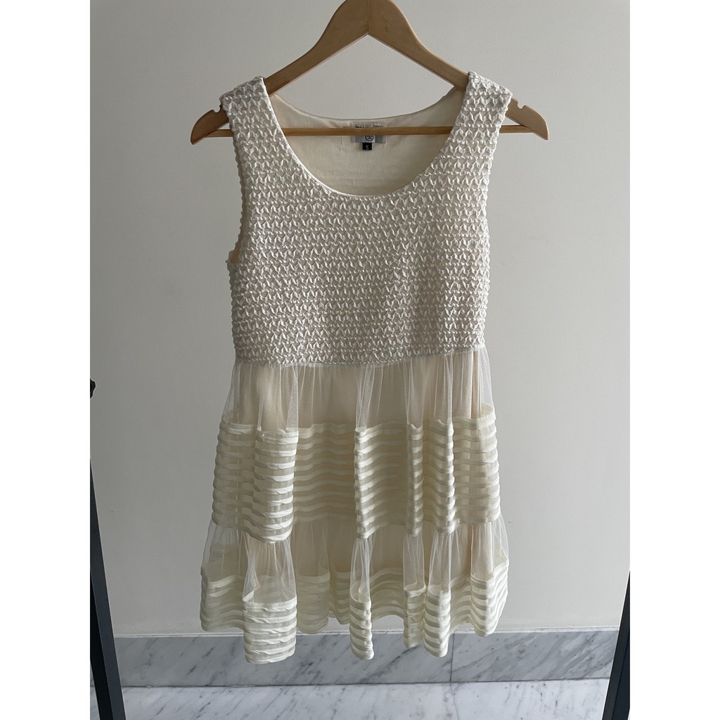 White Cream Korean Sleeveless Mini Party Dress Casual