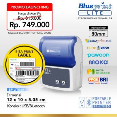 Portable Printer Thermal Label 80 BLUEPRINT BP LITE80 USB + Bluetooth