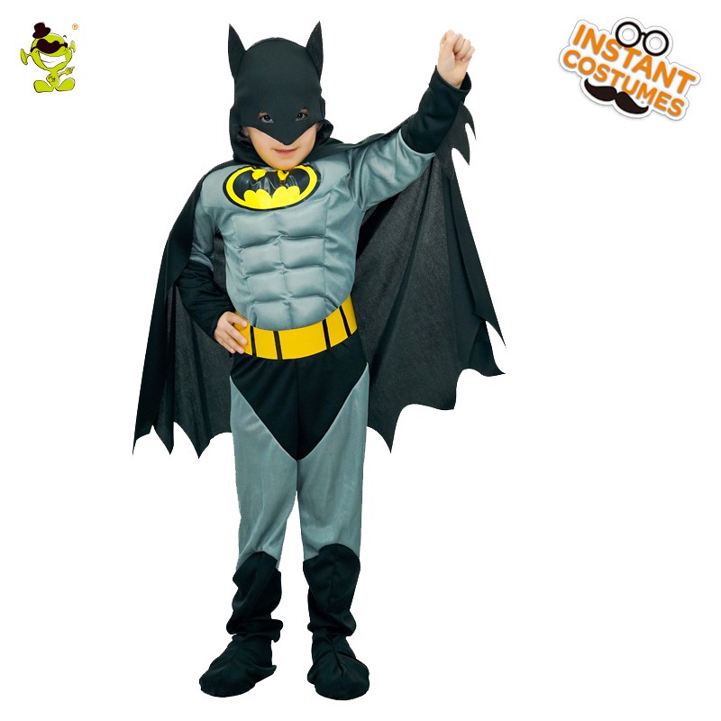 Gratis ongkir Boys Muscle Batman Costumes with Cape Kids Movie Character Superhero Role Play Outfit