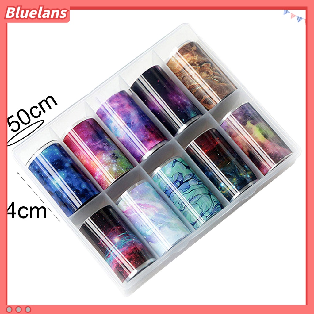 Bluelans 10 Rol / Kotak Stiker Kuku Motif Print Warna-Warni Bahan PVC Untuk Aksesoris Manicure Wanita