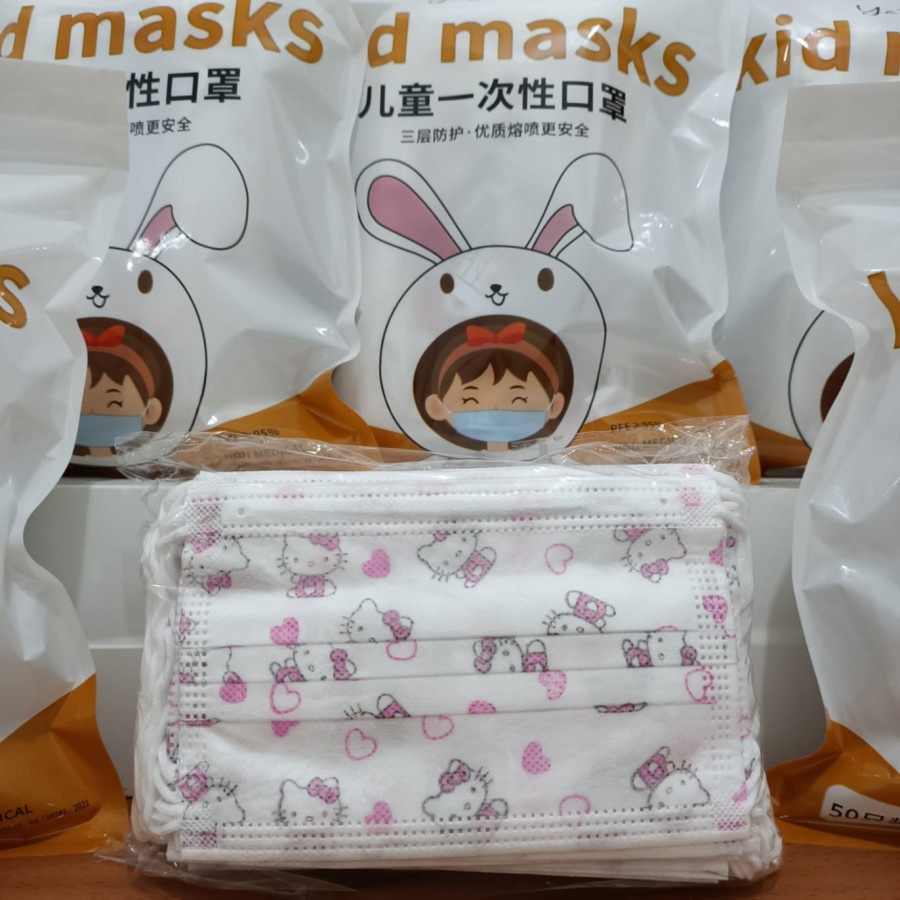 Masker anak 3 ply 3ply Kids Child mask motif Earloop 1box isi 50 Pcs motif Karakter