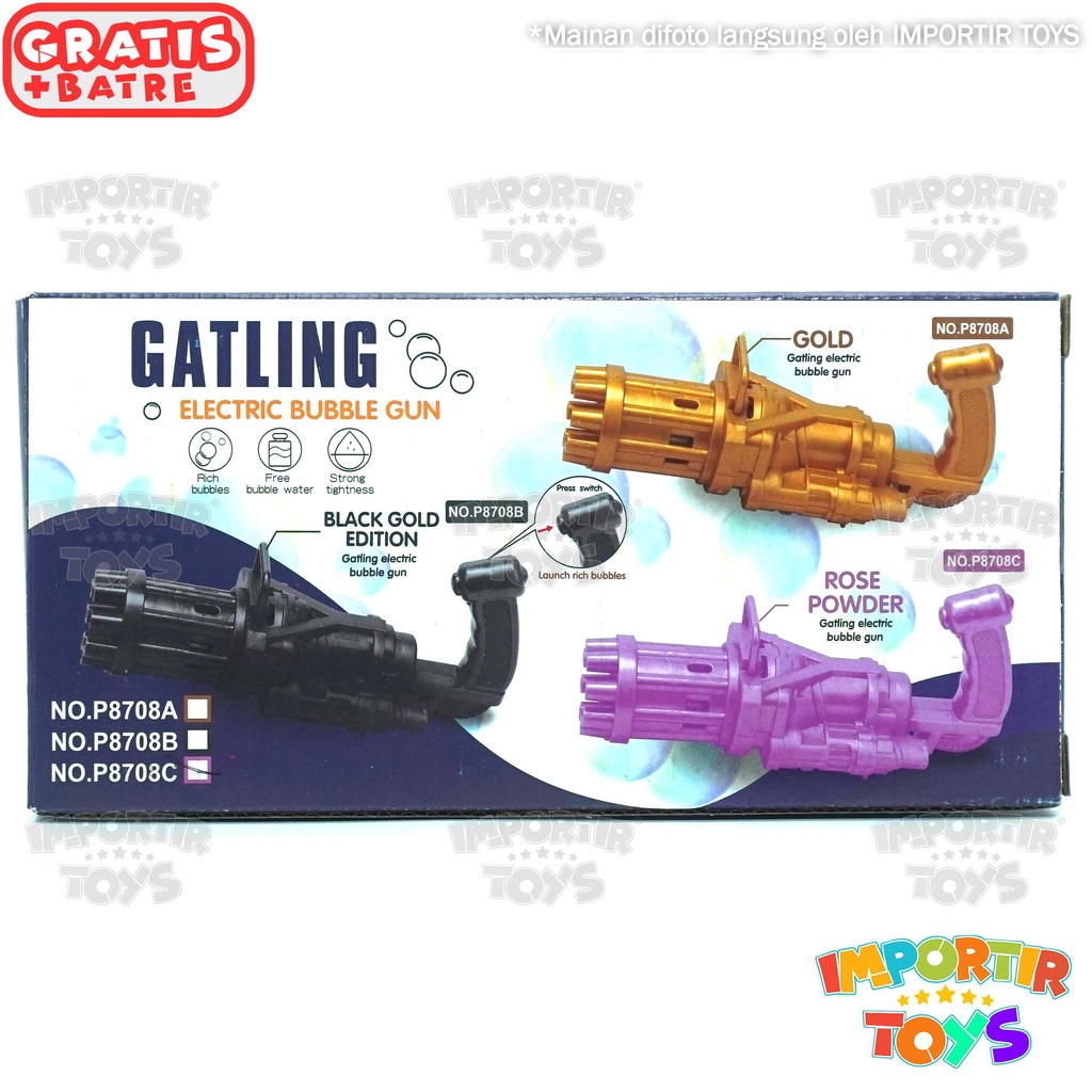 Mainan Pistol Bubble Anak Senjata Gatling Gun Electric Machine Jumbo Balon Gelembung