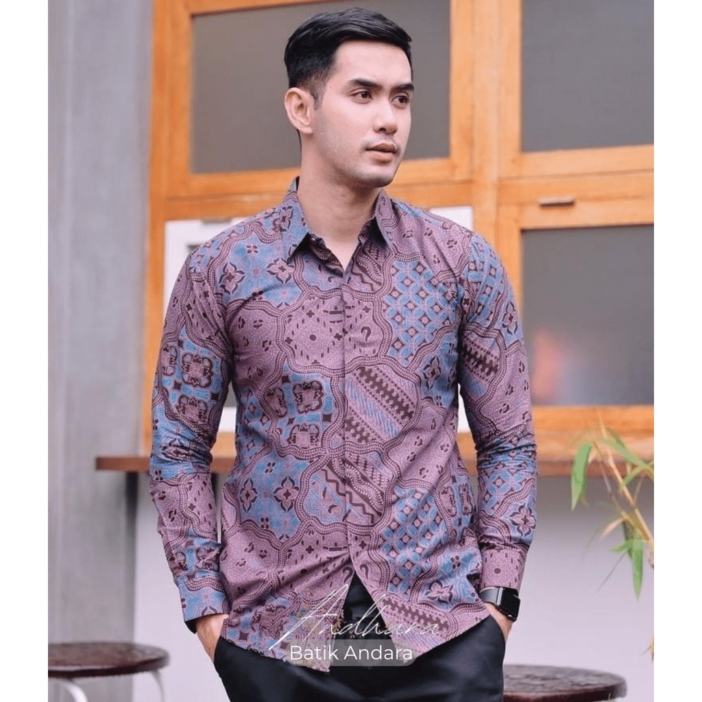 BAJU BATIK PRIA PREMIUM TERLARIS LILAC LENGAN PANJANG ORIGINAL